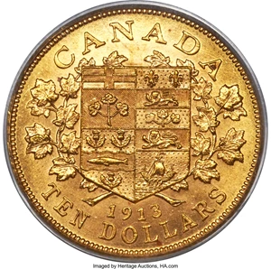 image for: George V gold 10 Dollars 1913 MS64 PCGS