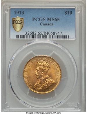 image for: George V gold 10 Dollars 1913 MS65 PCGS