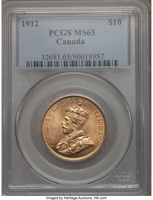 image for: George V gold 10 Dollars 1912 MS65 PCGS