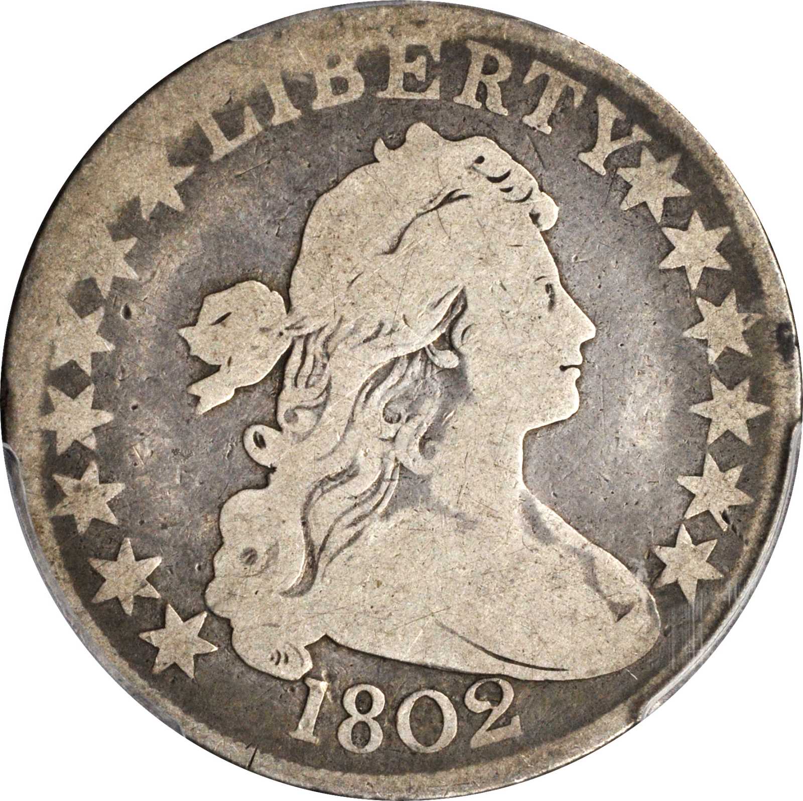 1802 Draped Bust Half Dollar. Good-4 (PCGS). Gold Shield Holder.