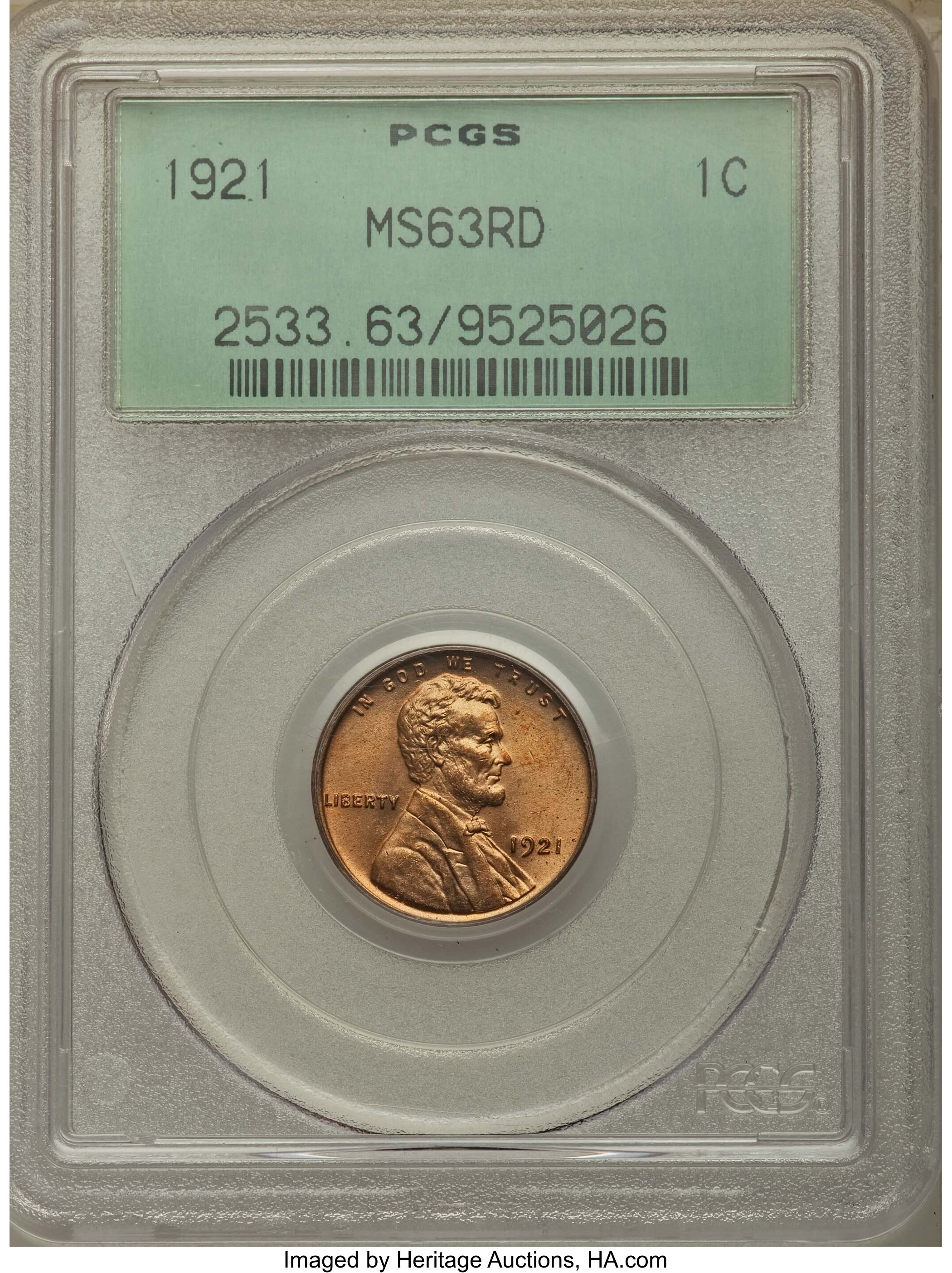 1921 1C MS63 Red PCGS. PCGS Population: (36/710). NGC Census: (11/214). Mintage 39,157,000. ...