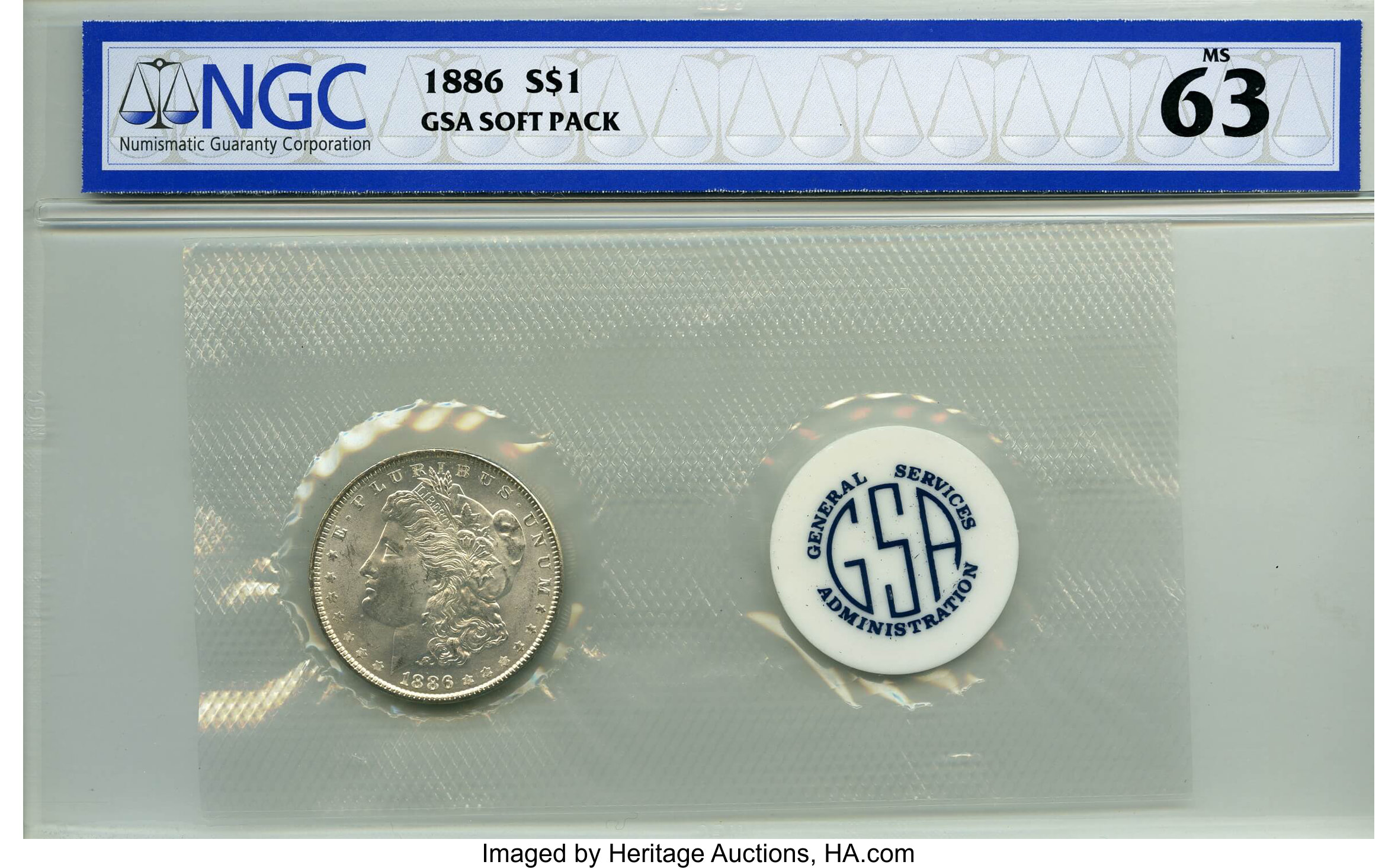 image for: 1886 $1 GSA Hoard MS63 NGC. NGC Census: (0/0). PCGS Population: (2/1). MS63. ...