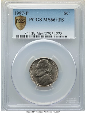 image for: 1997-P 5C MS66+ Full Steps PCGS. PCGS Population: (93/14 and 2/0+). NGC Census: (1/0 and 0/0+). CDN: $55 Whsle. Bid for NGC...