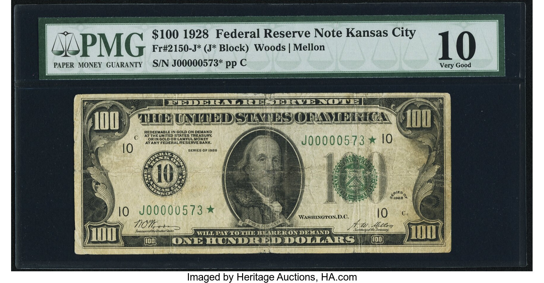 image for: Fr. 2150-J* $100 1928 Federal Reserve Note. PMG Very Good 10....
