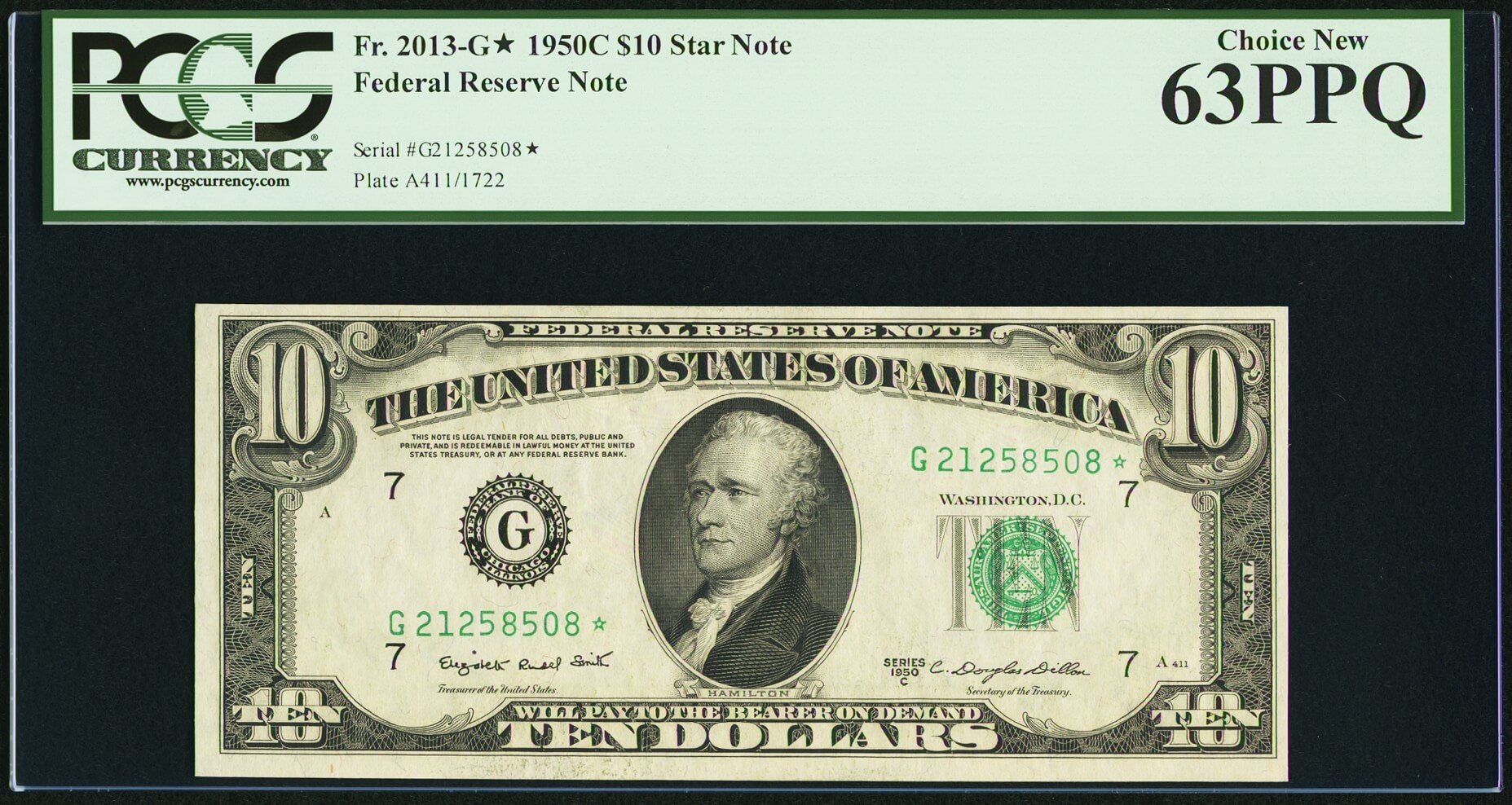 image for: Fr. 2013-G* $10 1950C Federal Reserve Note. PCGS Choice New 63PPQ....