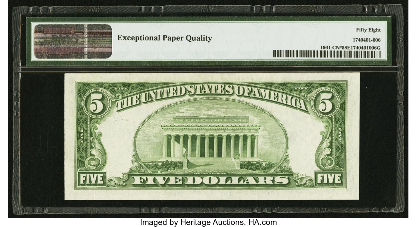 image for: Fr. 1961-C* $5 1950 Narrow Federal Reserve Star Note. PMG Choice About Unc 58 EPQ....