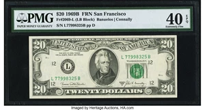 image for: Fr. 2069-L $20 1969B Federal Reserve Note. PMG Extremely Fine 40 EPQ....