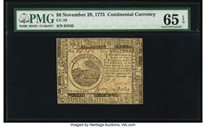 image for: Continental Currency November 29, 1775 $6 PMG Gem Uncirculated 65 EPQ....