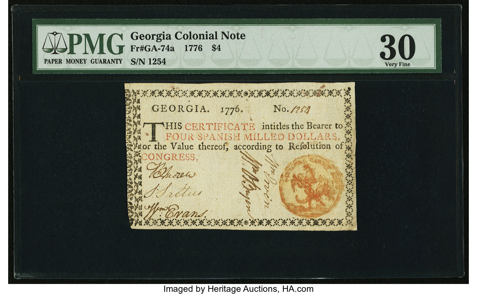 image for: Georgia 1776 $4 PMG Very Fine 30....