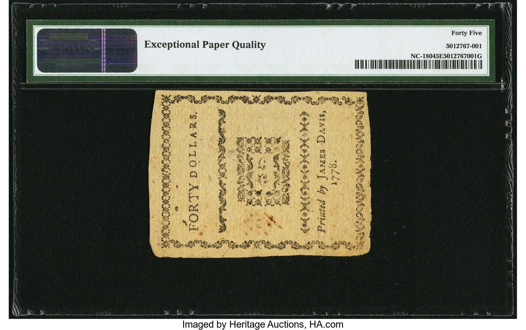 image for: North Carolina August 8, 1778 $40 Freedom of Speech and Liberty of the Press PMG Choice Extremely Fine 45 EPQ....