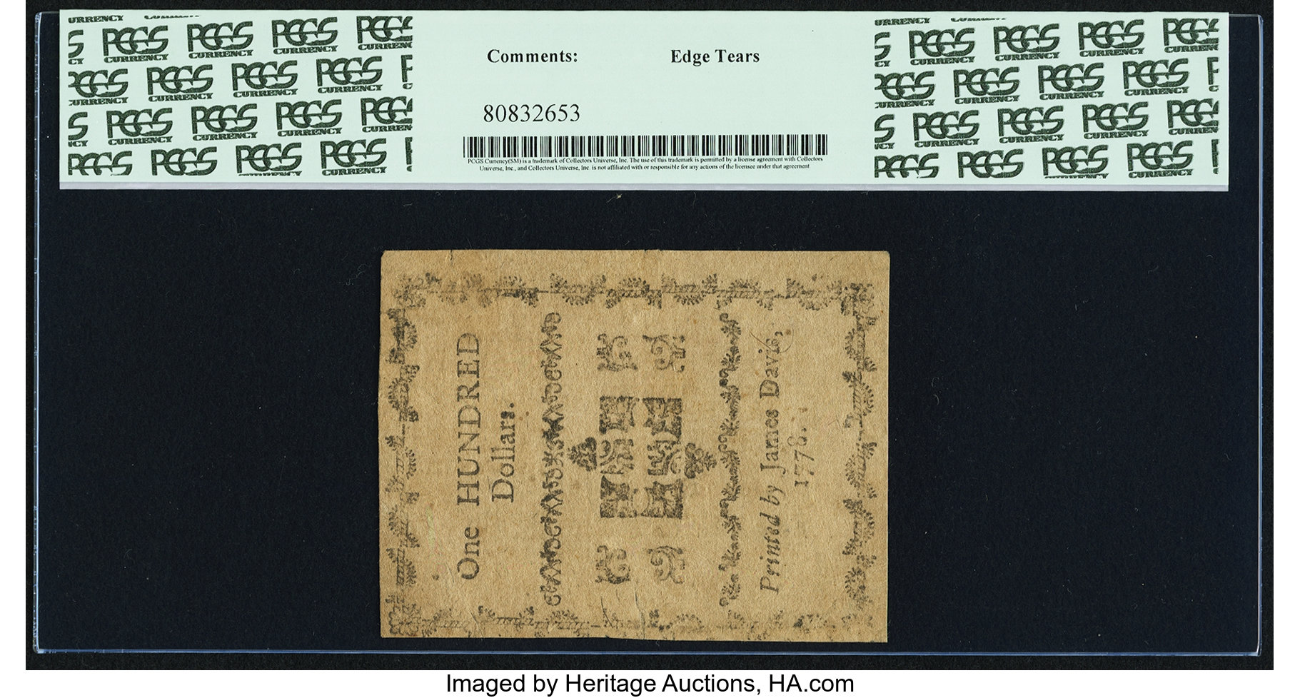 image for: North Carolina August 8, 1778 $100 Freedom or an Honorable Death PCGS Very Fine 35....