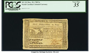 image for: North Carolina December 29, 1785 5s Ship near fort PCGS Very Fine 35....