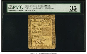 image for: Pennsylvania April 25, 1759 15s PMG Choice Very Fine 35....