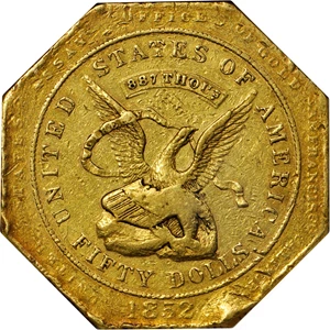 image for: 1852 United States Assay Office of Gold $50. K-13. Rarity-5. 887 THOUS. AU-50 (NGC).