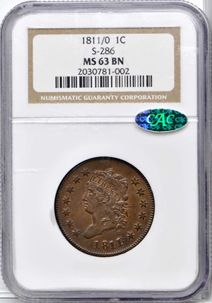 image for: 1811/0 Classic Head Cent. S-286. Rarity-3. MS-63 BN (NGC). CAC.