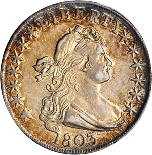 image for: 1803 Draped Bust Half Dollar. O-103, T-3. Rarity-3. Large 3. AU-55 (PCGS).