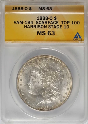 image for: 1888-O Morgan Silver Dollar. VAM-1B. Top 100 Variety. Scarface. MS-63 (ANACS).