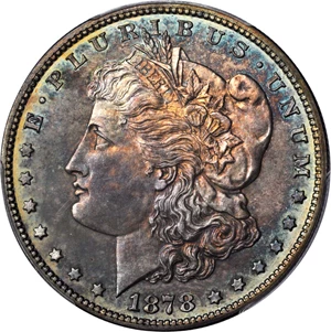 image for: 1878 Morgan Silver Dollar. 7 Tailfeathers. Reverse of 1878. Proof-63 (PCGS).