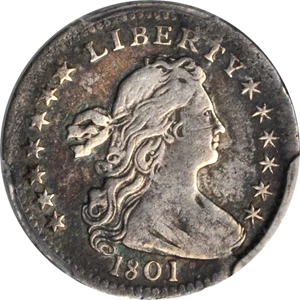 image for: 1801 Draped Bust Half Dime. LM-2. Rarity-4. Fine-15 (PCGS).