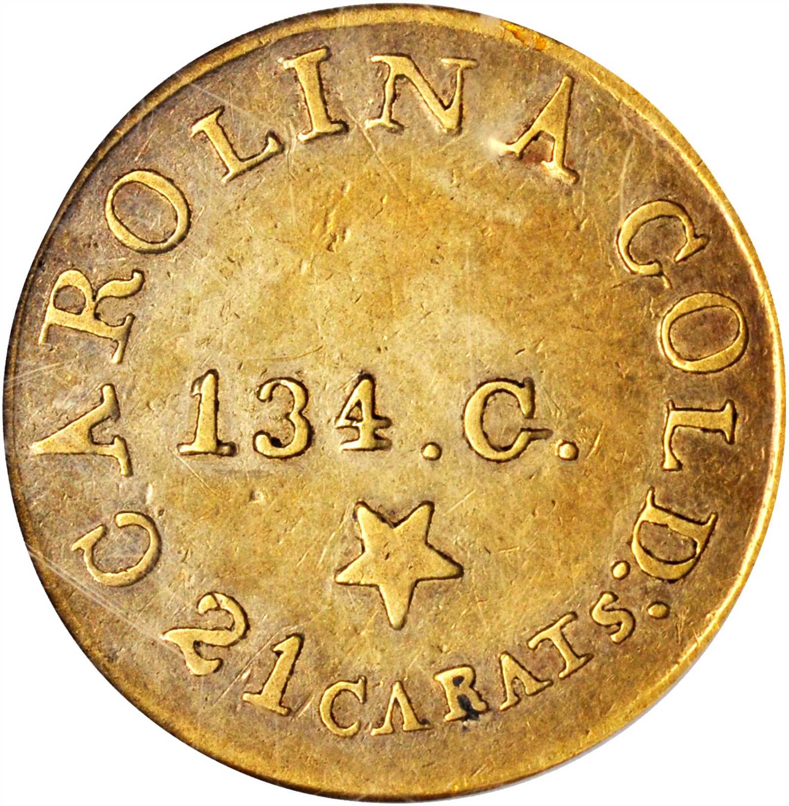 image for: Undated (1837-1842) Christopher Bechtler $5. K-20. Rarity-4. 134.G., 21 CARATS, With Star. AU-50 (NGC).