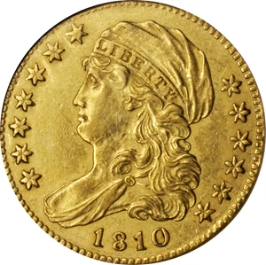 image for: 1810 Capped Bust Left Half Eagle. BD-1. Rarity-3+. Small Date, Tall 5. AU-53 (NGC).