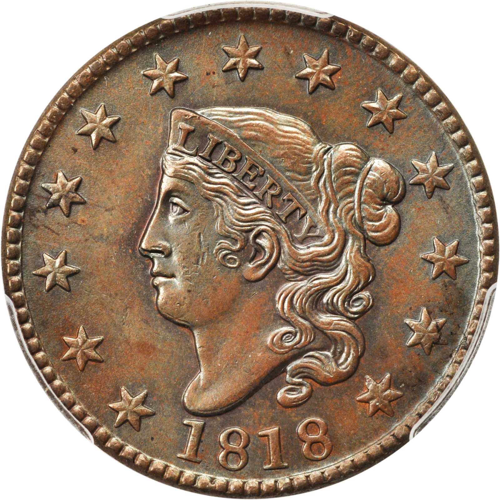 image for: 1818 Matron Head Cent. N-6. Rarity-1. MS-63 BN (PCGS).