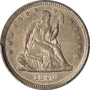 image for: 1840 Liberty Seated Quarter. Drapery. Briggs 1-A. AU-53 (PCGS).