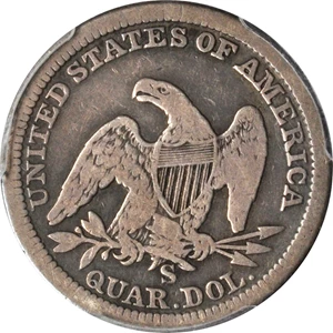 image for: 1856-S/S Liberty Seated Quarter. Briggs 4-E, FS-501. Large/Small S. Good-6 (PCGS).