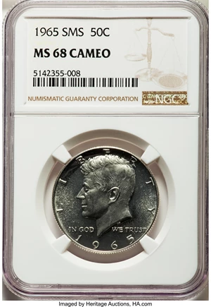 image for: 1965 50C SMS MS68 Cameo NGC. NGC Census: (46/1). PCGS Population: (7/0). ...