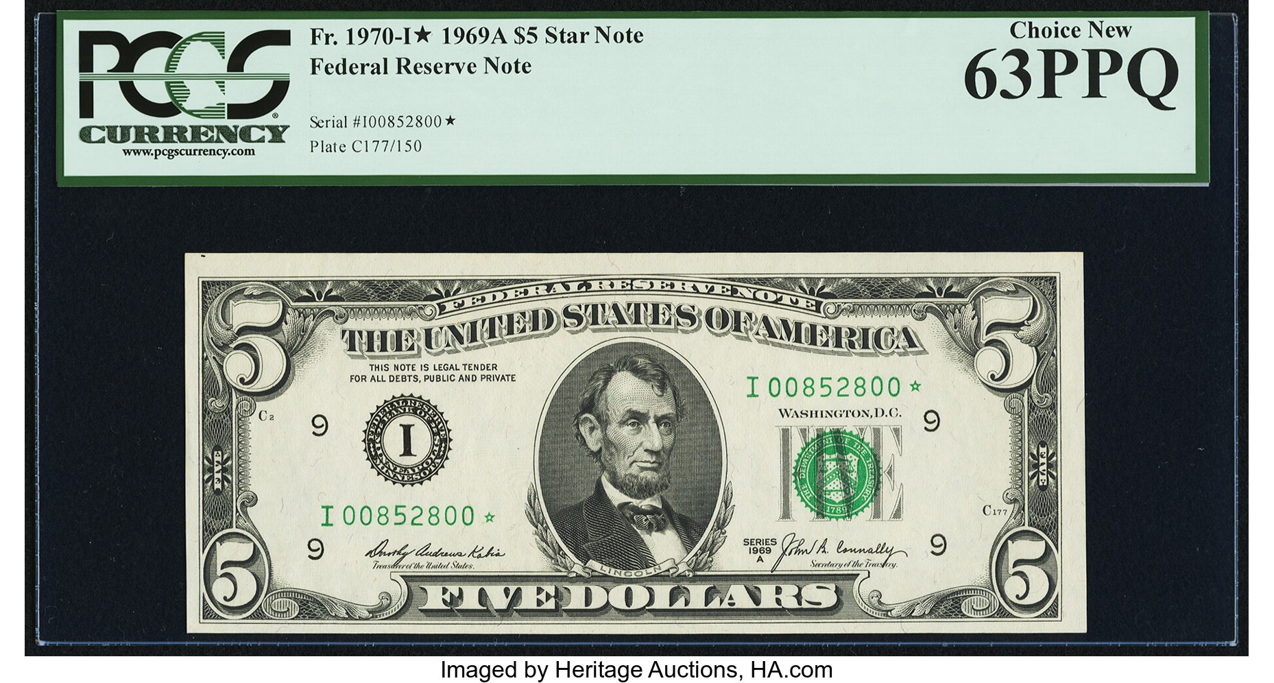 image for: Fr. 1970-I* $5 1969A Federal Reserve Star Note. PCGS Choice New 63PPQ....