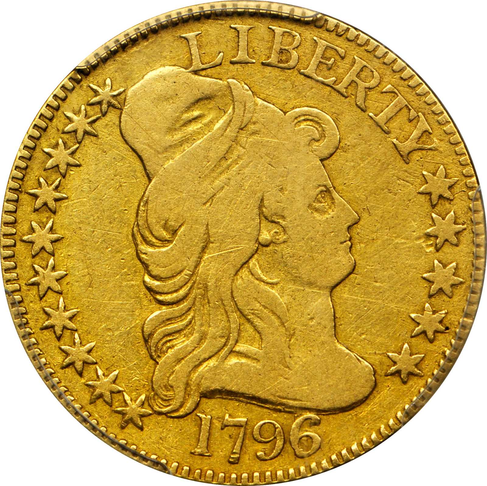 image for: 1796/5 Capped Bust Right Half Eagle. BD-1, the only known dies. Rarity-4+. VG-10 (PCGS).
