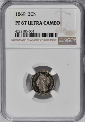 image for: 1869 Nickel Three-Cent Piece. Proof-67 Ultra Cameo (NGC).