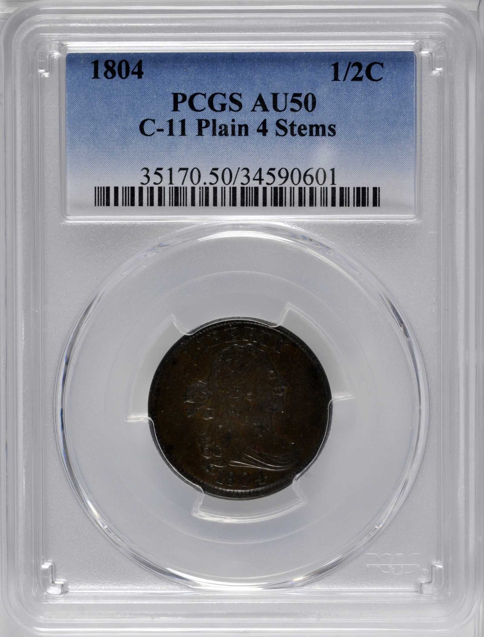 1804 1/2c Plain 4, Stems, C-11 MS BN AG3 BN CAC thumbnail 27