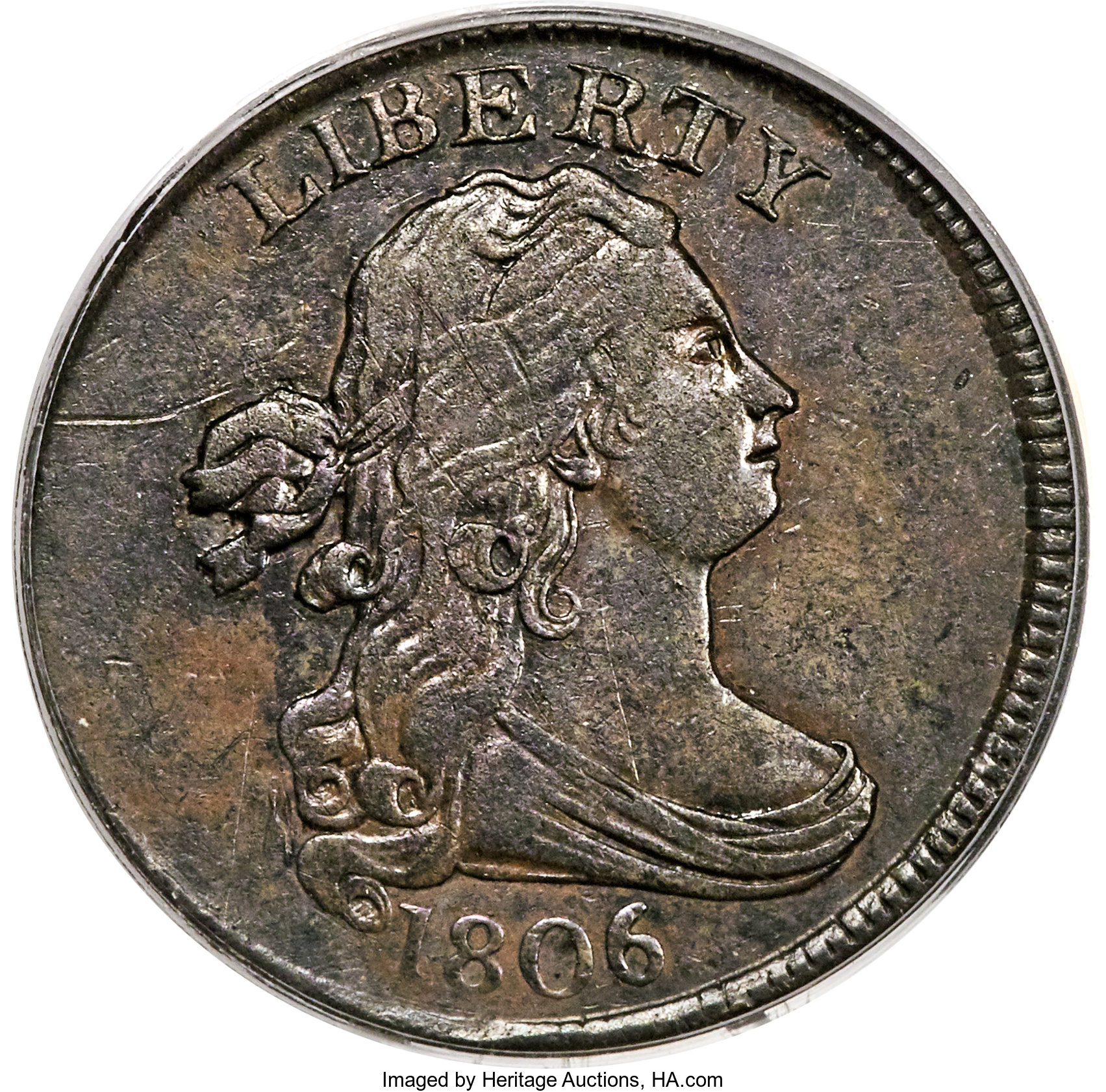 1806 1/2 C Small 6, Stems, C-2, B-1, R.4, AU50 PCGS. ...