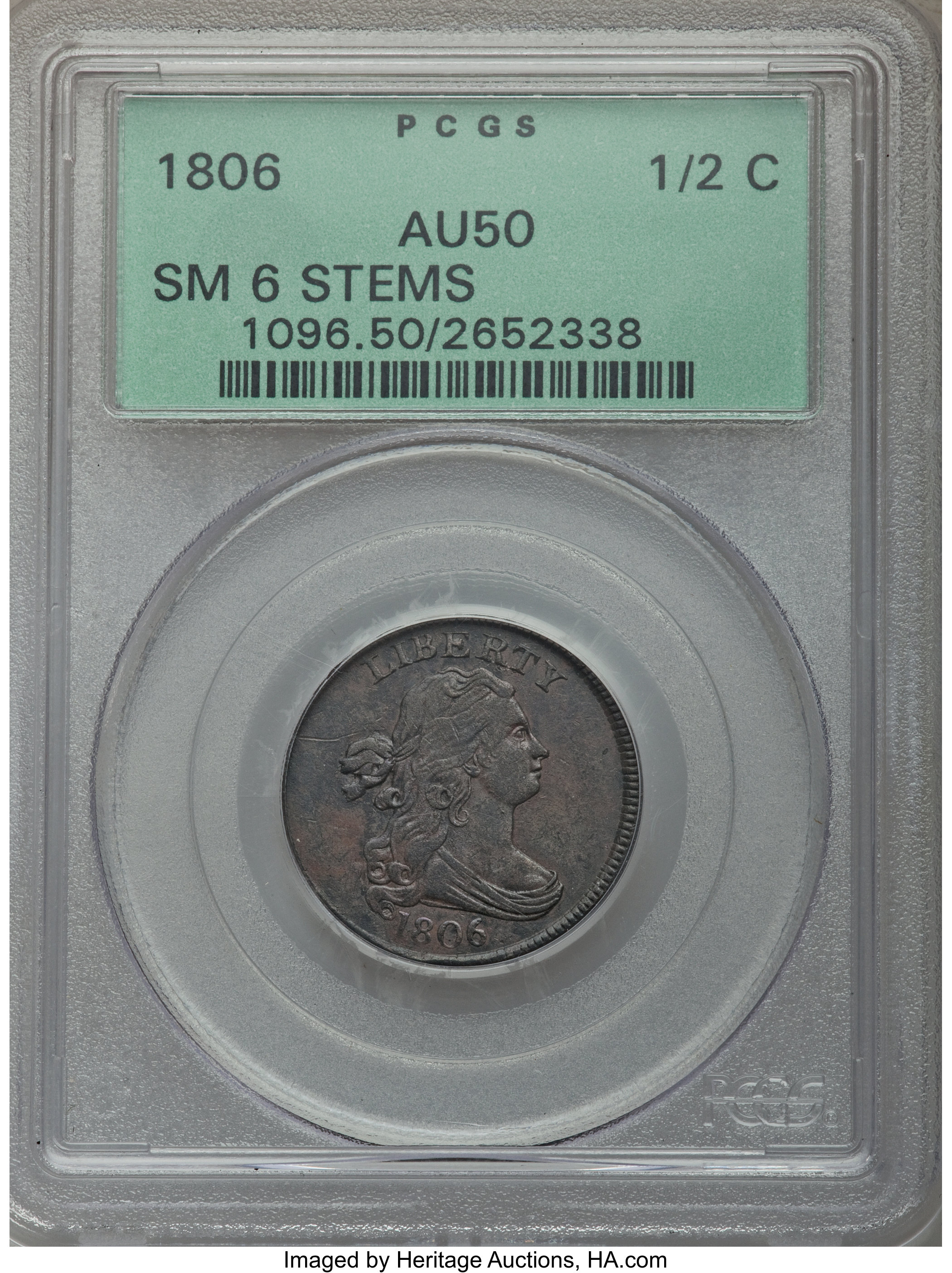 1806 1/2c Small 6, Stems, C-2 MS BN AU50 BN thumbnail 8