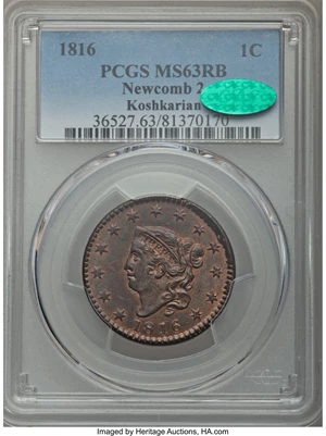 image for: 1816 1C N-2, R.1, MS63 Red and Brown PCGS. CAC....