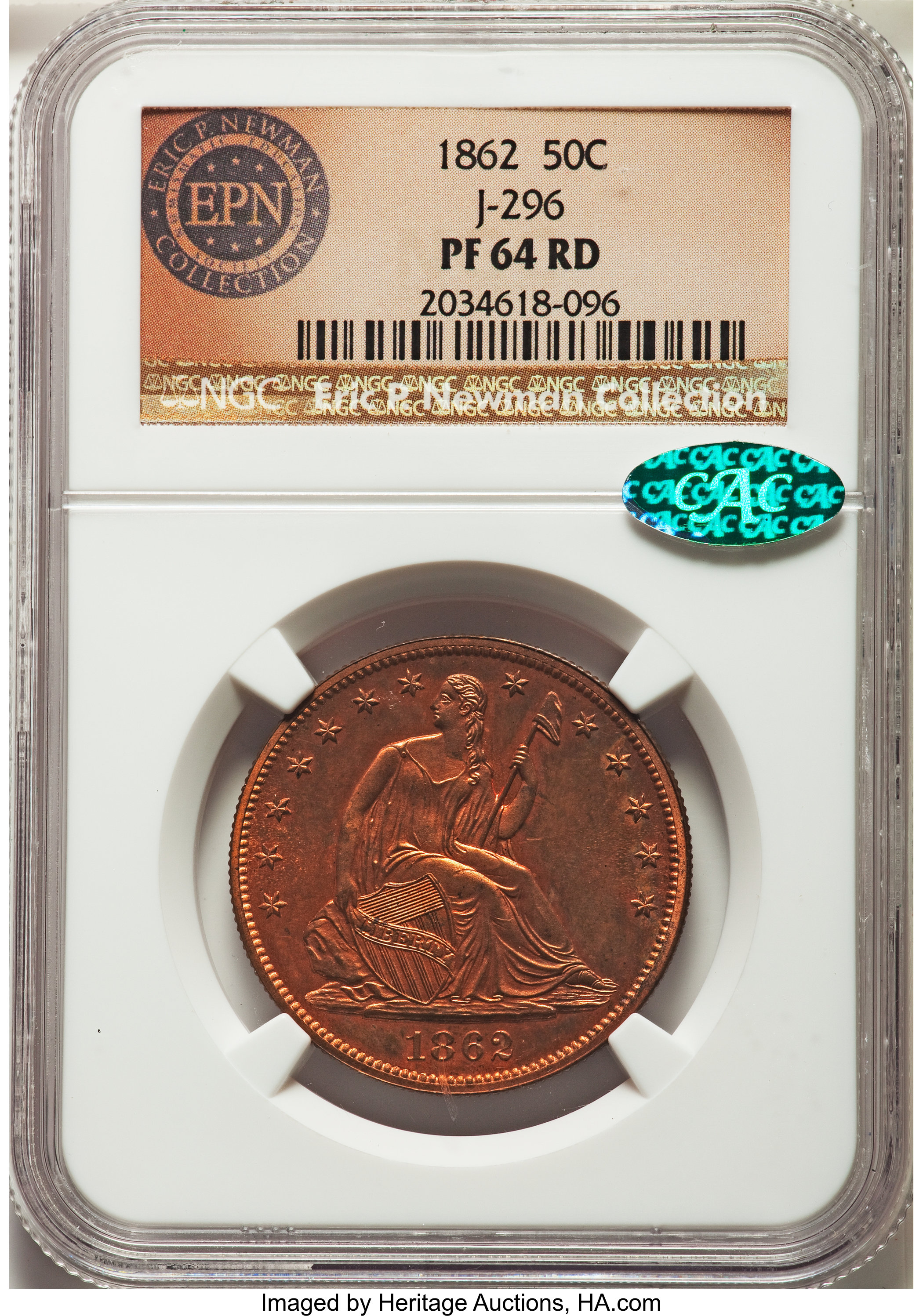 image for: 1862 50C Half Dollar, Judd-296, Pollock-354, R.7, PR64 Red NGC. CAC....