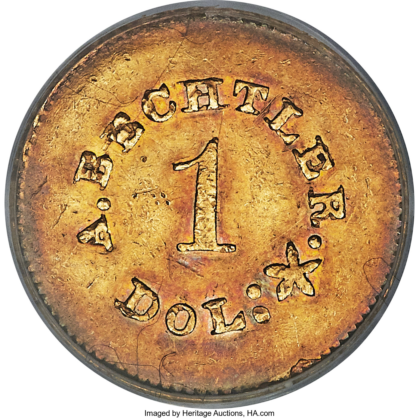 (1842-52) G$1 A.Bechtler, 27 GR, 21C, PE, K-24 VF20 thumbnail 15