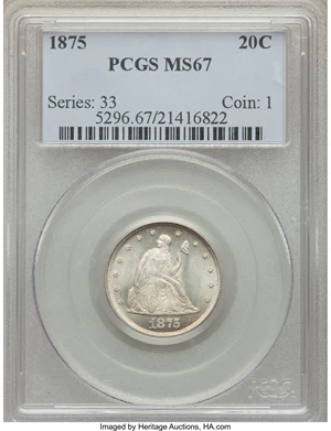 image for: 1875 20C MS67 PCGS. BF-1, R.1....