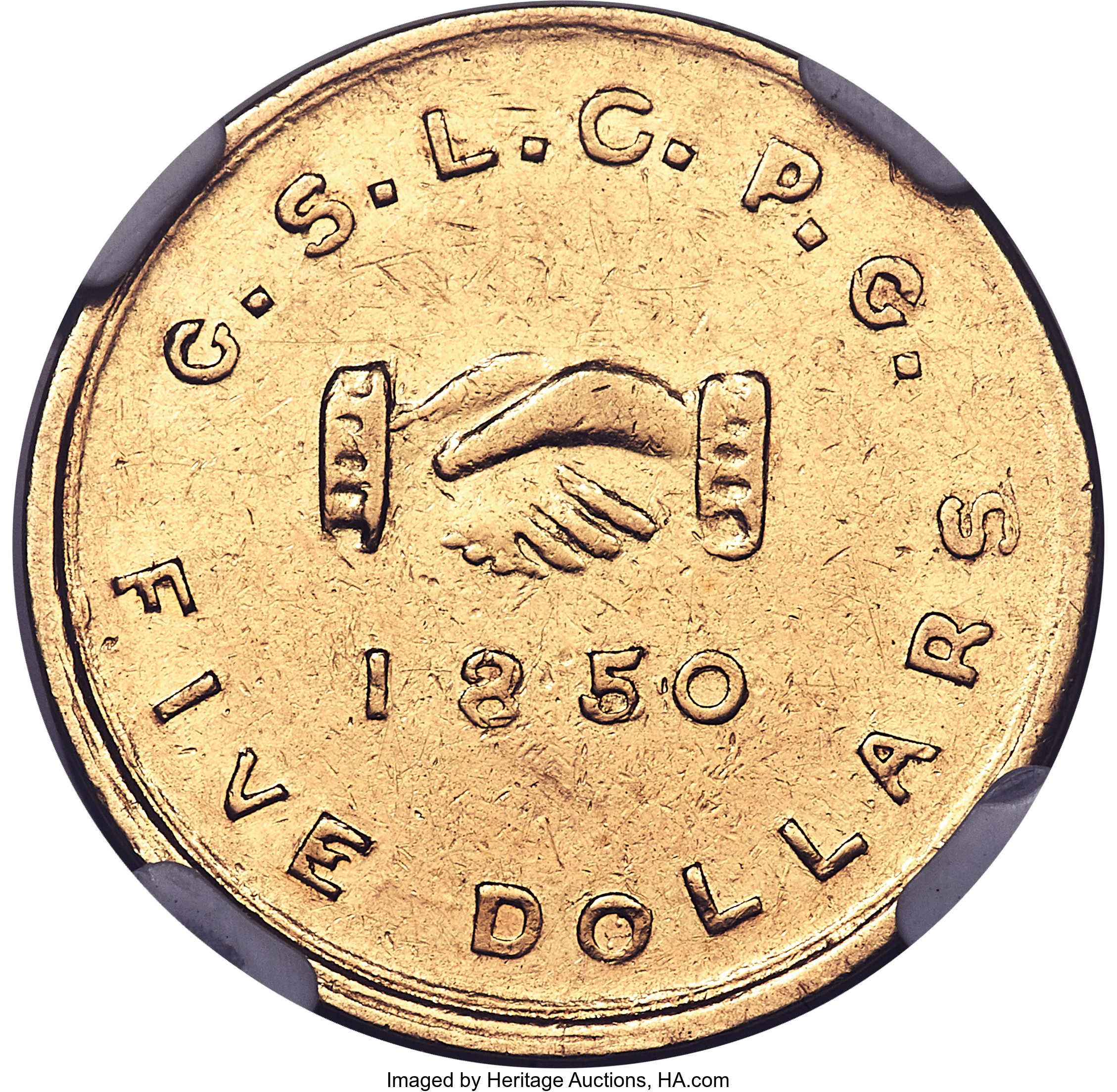 image for: 1850 $5 Mormon Five Dollar AU55 NGC. K-5, High R.5....