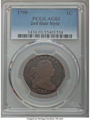 image for: 1798 1C Second Hair Style AG3 PCGS. S-176, B-24, R.4....