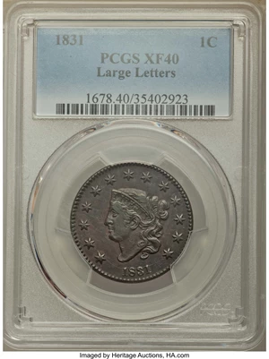 image for: 1831 1C Large Letters XF40 PCGS. N-9, R.2....