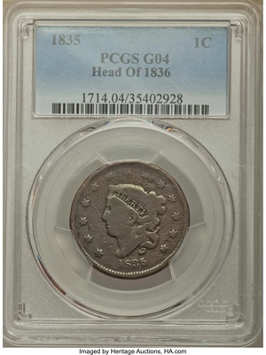 image for: 1835 1C Head of 1836 Good 4 PCGS. N-18, High R.4....