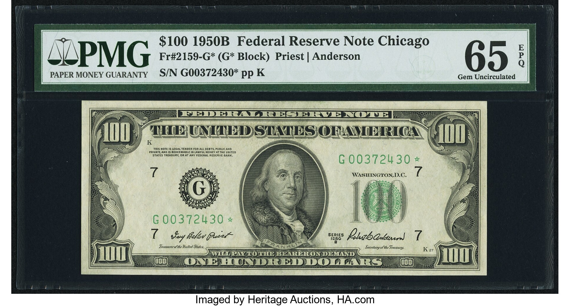 1950B $100 Replacement, Chicago (Fr. 2159G*)