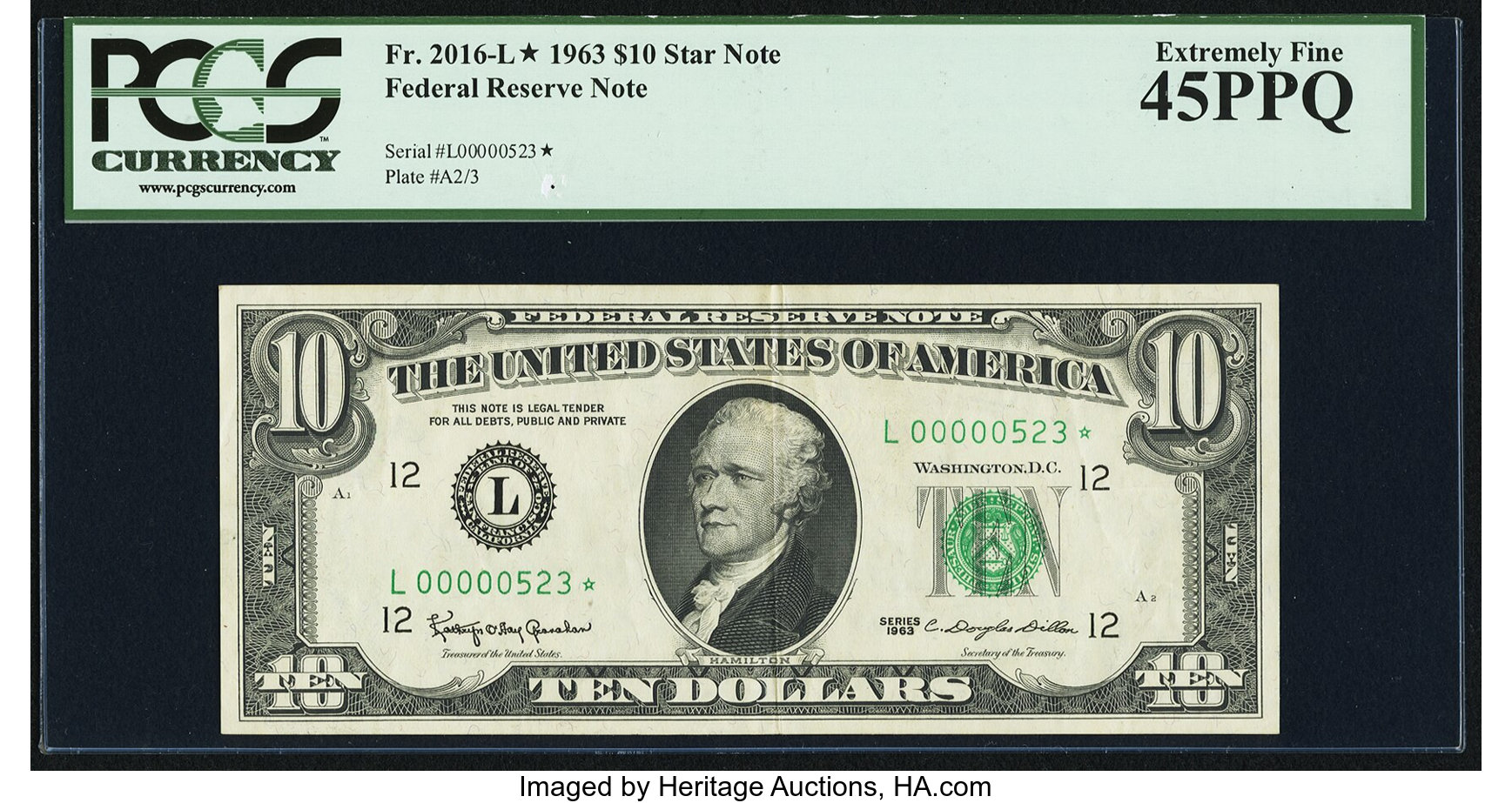 image for: Fr. 2016-L* $10 1963 Federal Reserve Star Note. PCGS Extremely Fine 45PPQ....