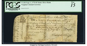 image for: Virginia September 1, 1775 £5 PCGS Fine 15....