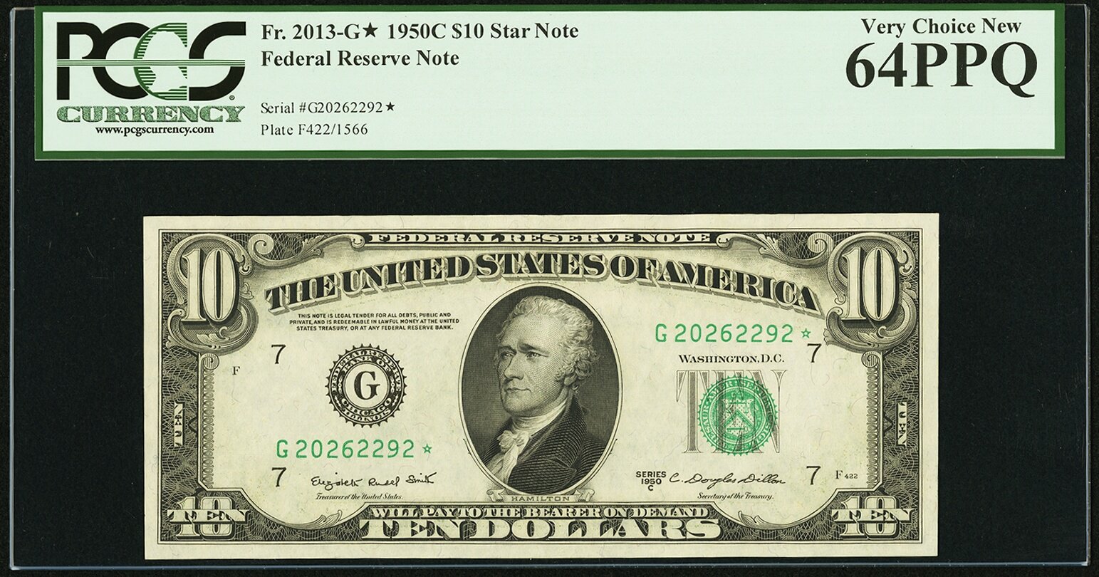 image for: Fr. 2013-G* $10 1950C Federal Reserve Star Note. PCGS Very Choice New 64PPQ....