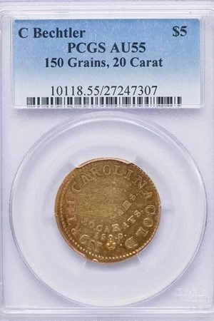 image for: $5 C. BECHTLER 150 GRAINS, 20 CARAT. PCGS AU55
