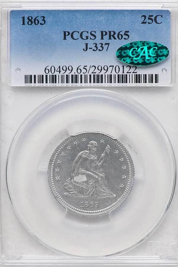 image for: 25C 1863 J-337. PCGS PR65 CAC