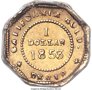 image for: 1853 $1 Liberty Octagonal Dollar, BG-525, High R.6, AU55 PCGS....
